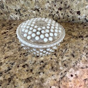 Anchor Hocking Moonstone Opalescent Hobnail Powder Box
